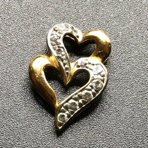 925 Sterling Silver Gold Tone CZ Double Heart Pendant